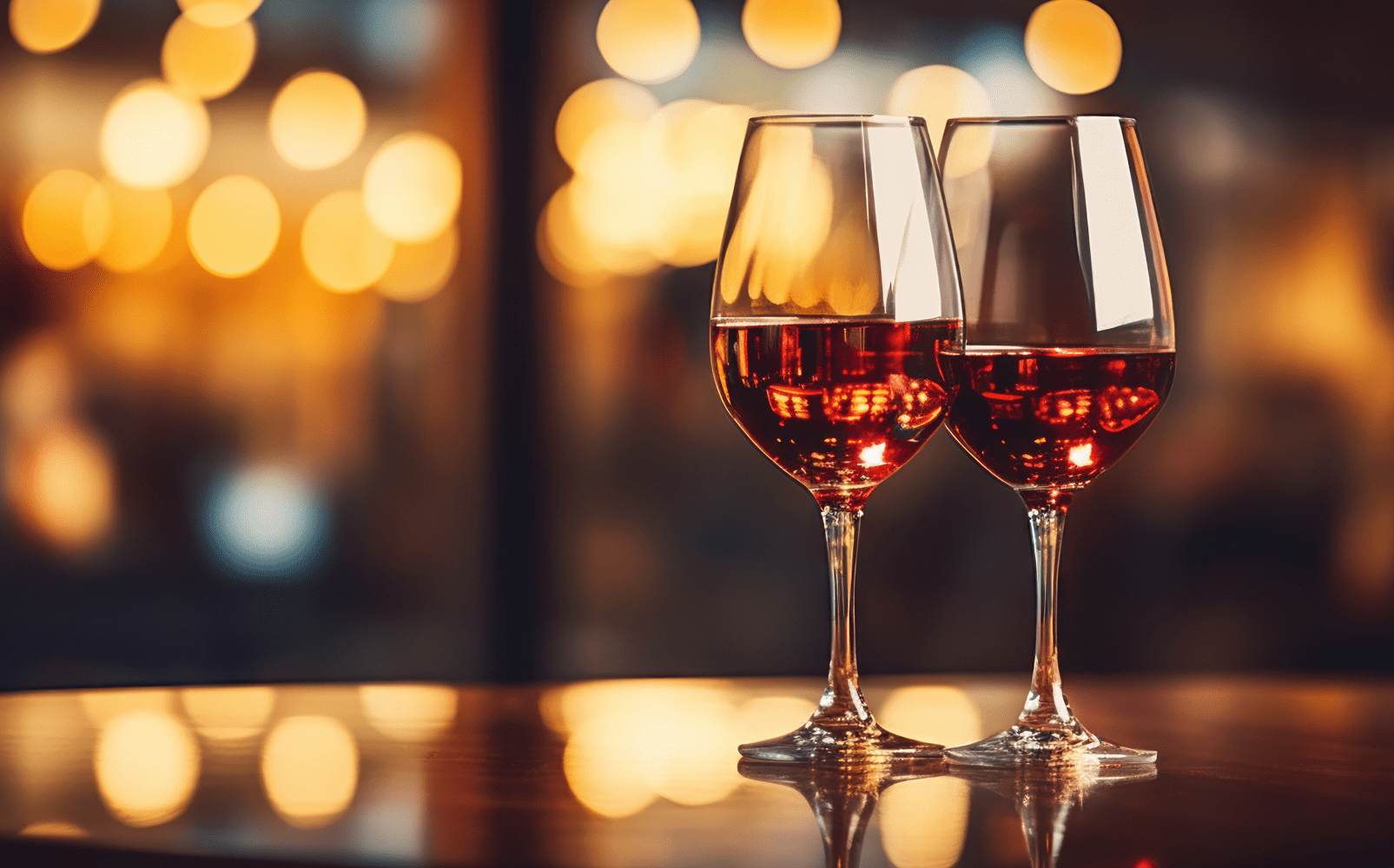 Two glasses of wine in a bar.