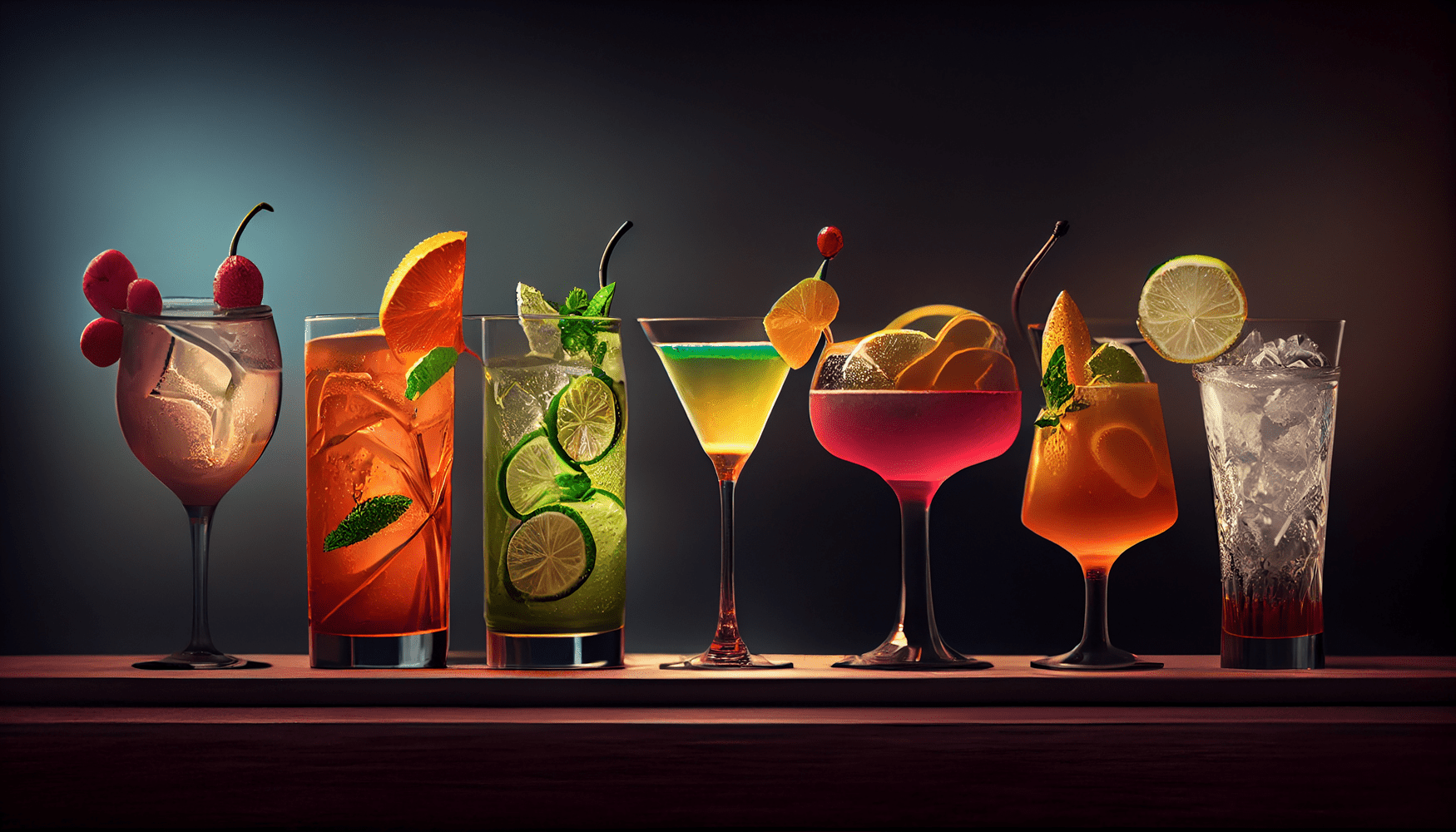 Different types of cocktail drinks.