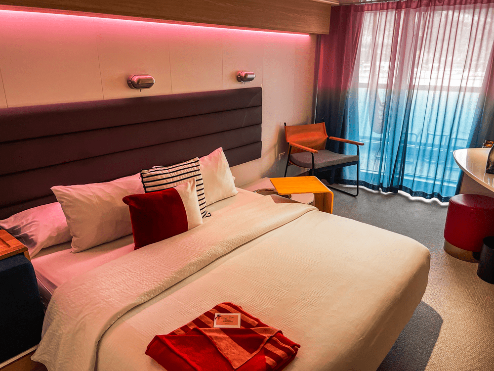 My cabin on the Virgin Voyages Scarlet Lady.