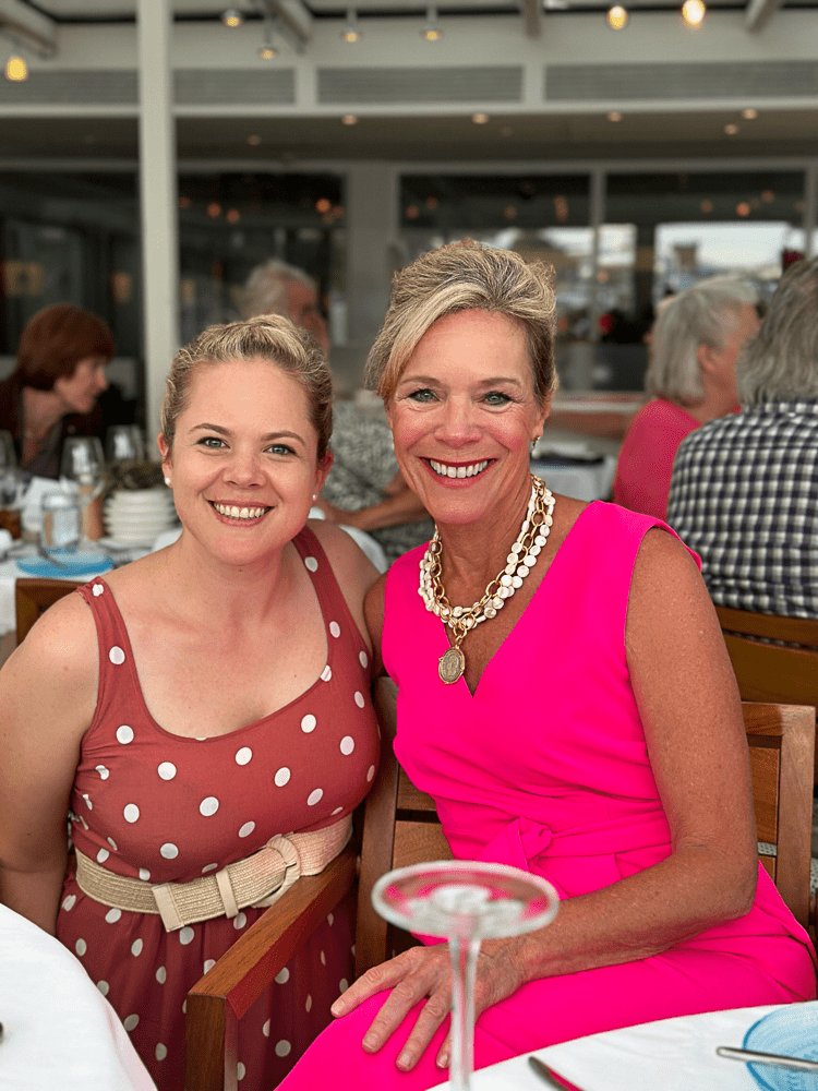 Jenny Lynn and a friend on a cruise.