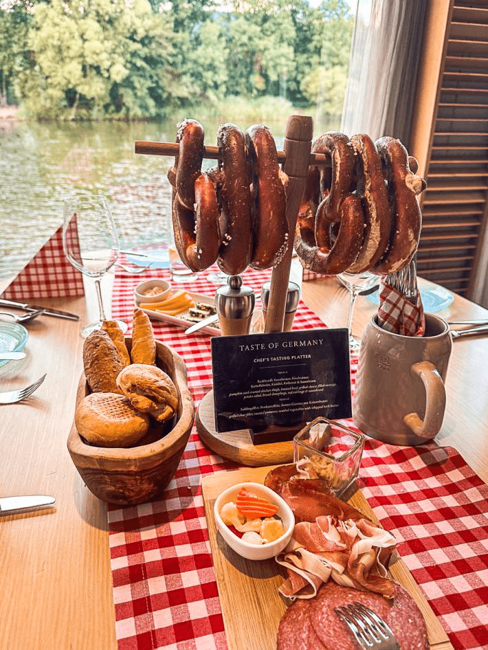 A table with Bavarian pretzels.