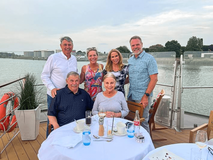 Jenny Lynn Anderson and friends at a table on the Viking Ve River Cruise.