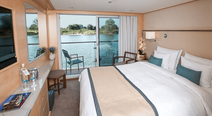 One of the rooms on the Viking Ve River Cruise.