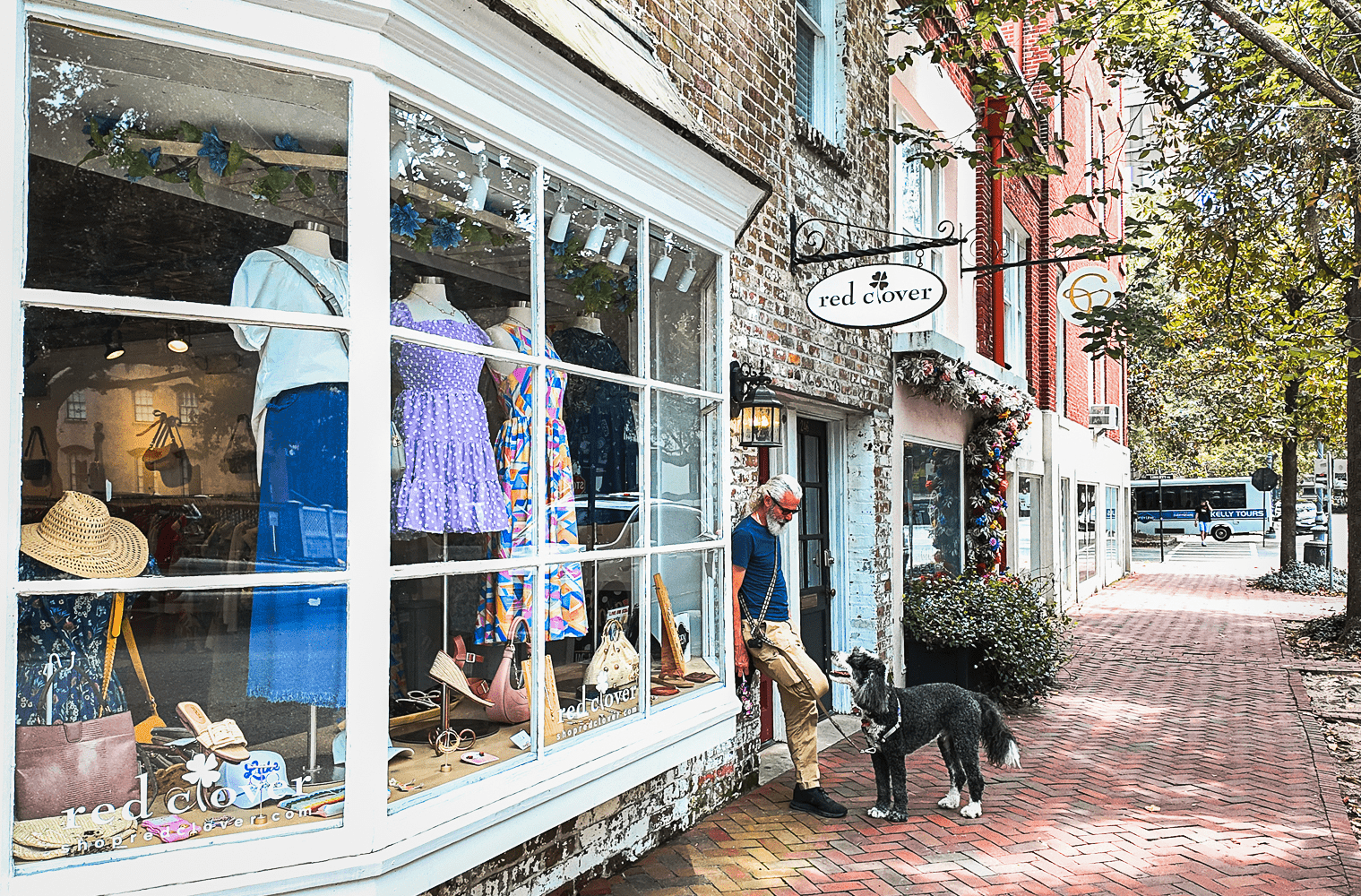 A shop selling clothes in a charming street in Savannah Georgia.