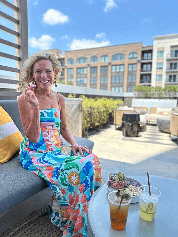 Jenny Lynn Anderson enjoying the pool deck of the Thompson Hotel in Savannah, Georgia.
