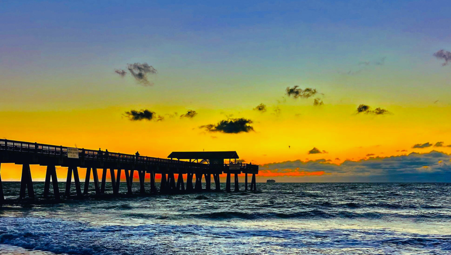 Sunset over Back River at AJ’s Dockside Restaurant Tybee Island Georgia