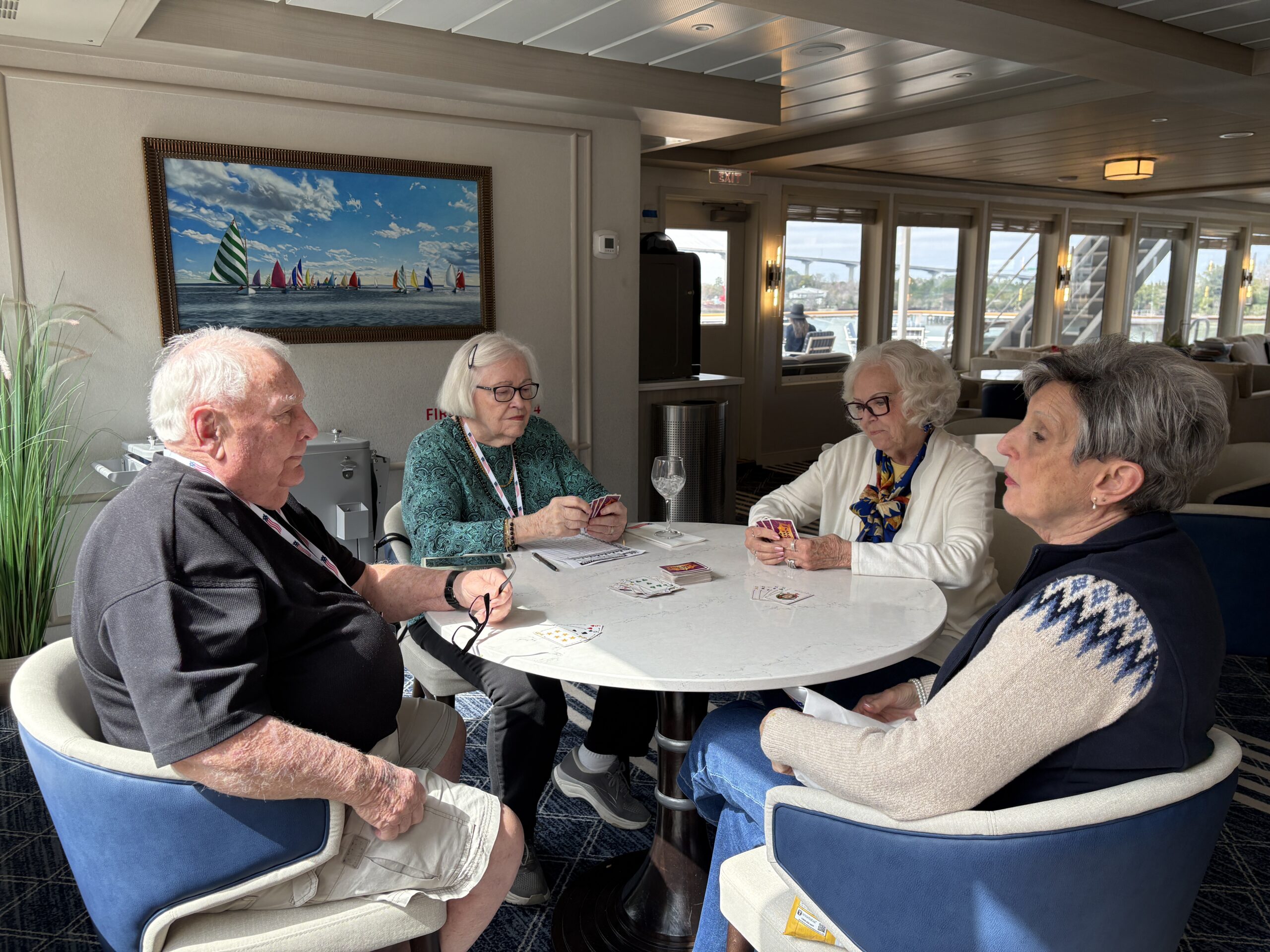  Lines SkyLounge passemgers enjoying the Savannah GA weather with a friendly card game.
