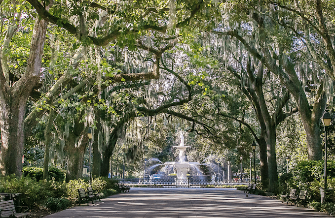 Savannah GA tours stopping at Forsyth Park