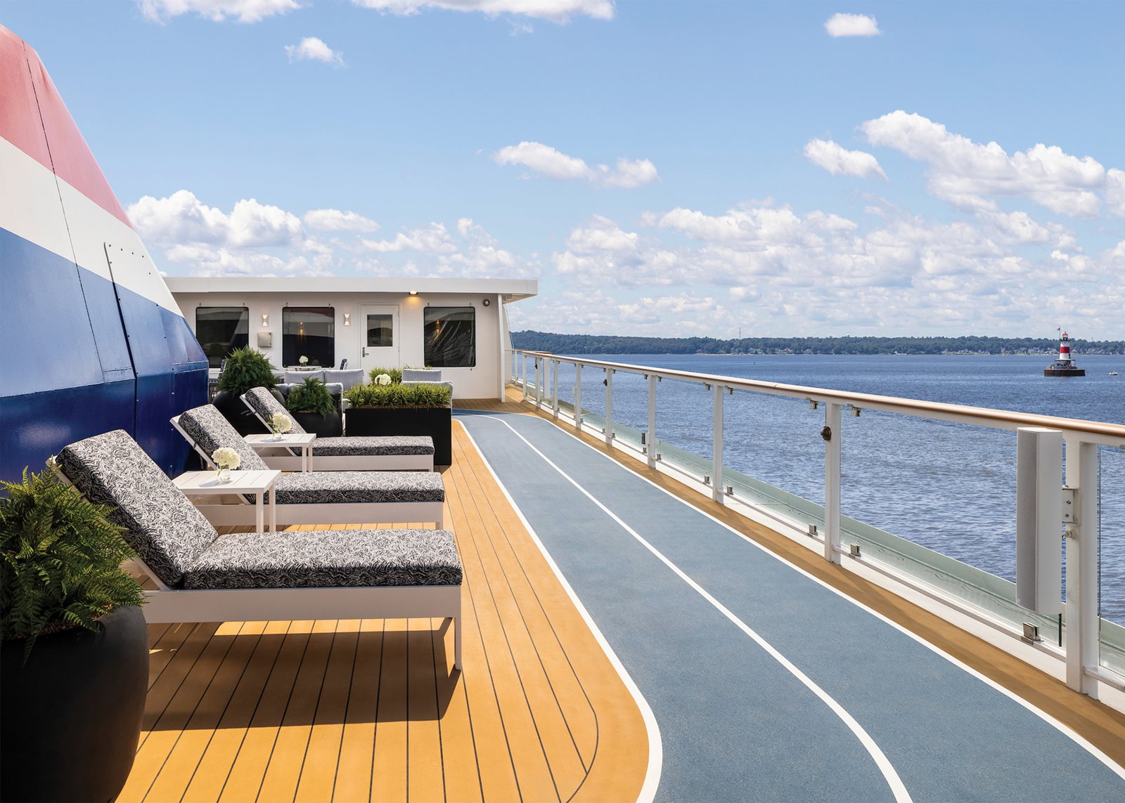 Sun deck of American Cruise Lines Liberty at Savannah GA port