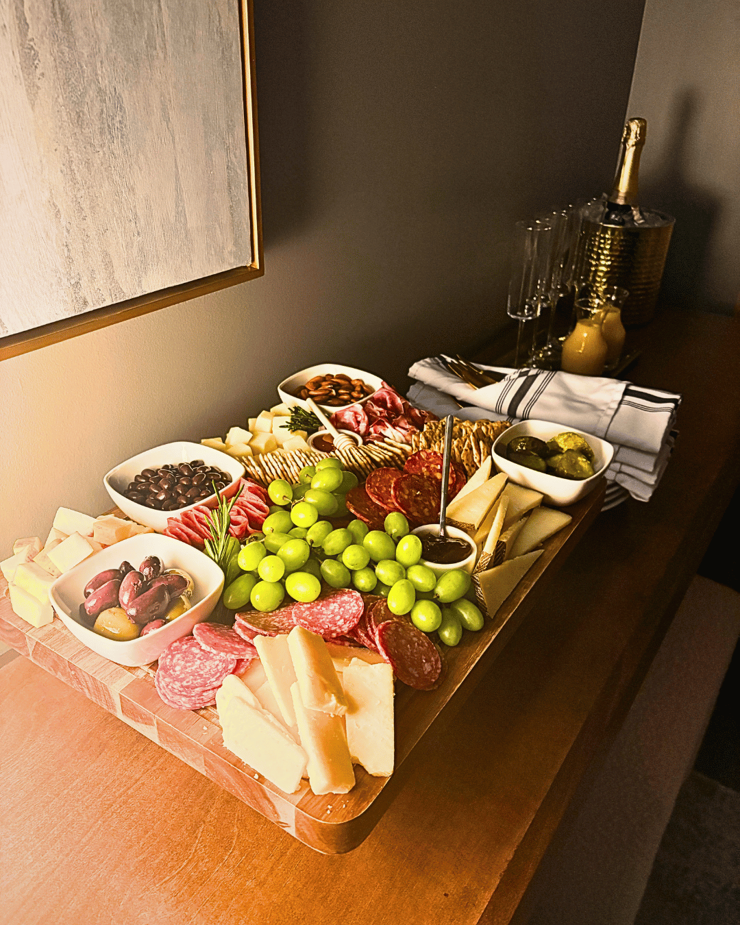 charcuterie board during VIP spa package.
